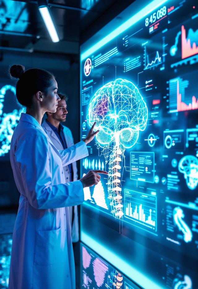 Deux professionnels de santé devant un écran d’analyse de données médicales